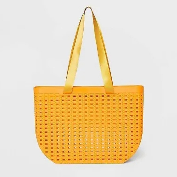 Basket Weave Woven Tote Handbag - Shade & Shore Orange - Picture 1 of 9